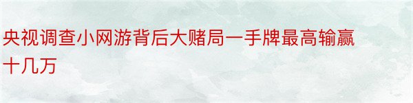 央视调查小网游背后大赌局一手牌最高输赢十几万