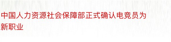 中国人力资源社会保障部正式确认电竞员为新职业