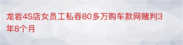 龙岩4S店女员工私吞80多万购车款网赌判3年8个月