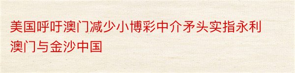 美国呼吁澳门减少小博彩中介矛头实指永利澳门与金沙中国