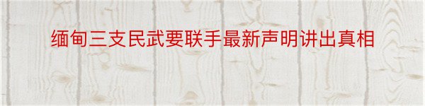 缅甸三支民武要联手最新声明讲出真相