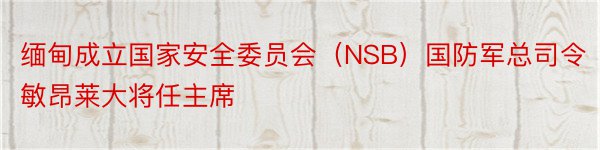 缅甸成立国家安全委员会（NSB）国防军总司令敏昂莱大将任主席