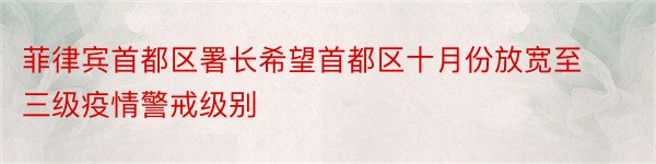 菲律宾首都区署长希望首都区十月份放宽至三级疫情警戒级别