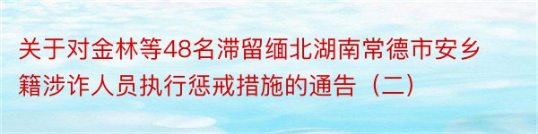 关于对金林等48名滞留缅北湖南常德市安乡籍涉诈人员执行惩戒措施的通告（二）