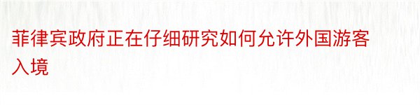 菲律宾政府正在仔细研究如何允许外国游客入境